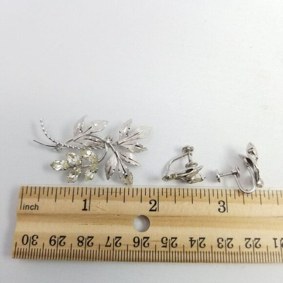 Vintage Van Dell Sterling Silver Rhinestone Clip On Earring and Brooch Set - Picture 6 of 7